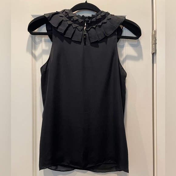 Club Monaco Ruffle Neck Silk Top, Black, Size Small - Picture 5 of 12